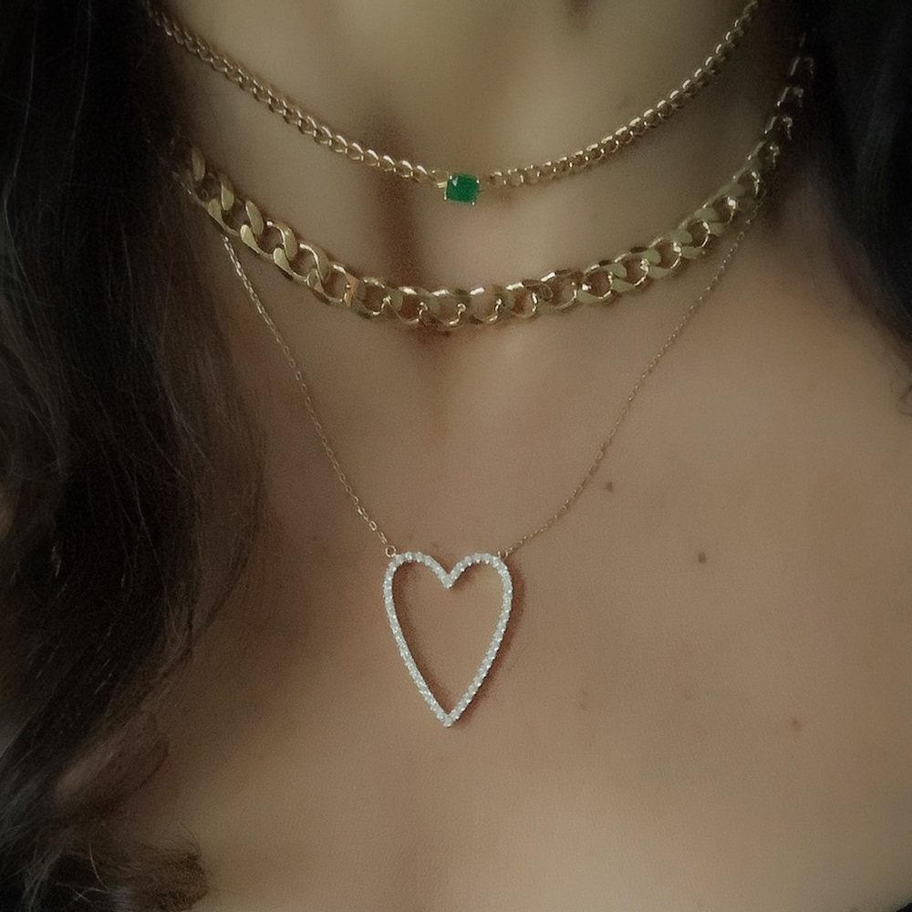Pave cz diamond heart necklace vermeil